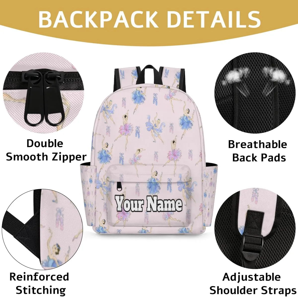 Personalized Cute Ballet Preschool Toddler Backpack for Boys Girls Custom Kids Name Small Bookbags Kindergarten Elementary Backpack, Ballerina