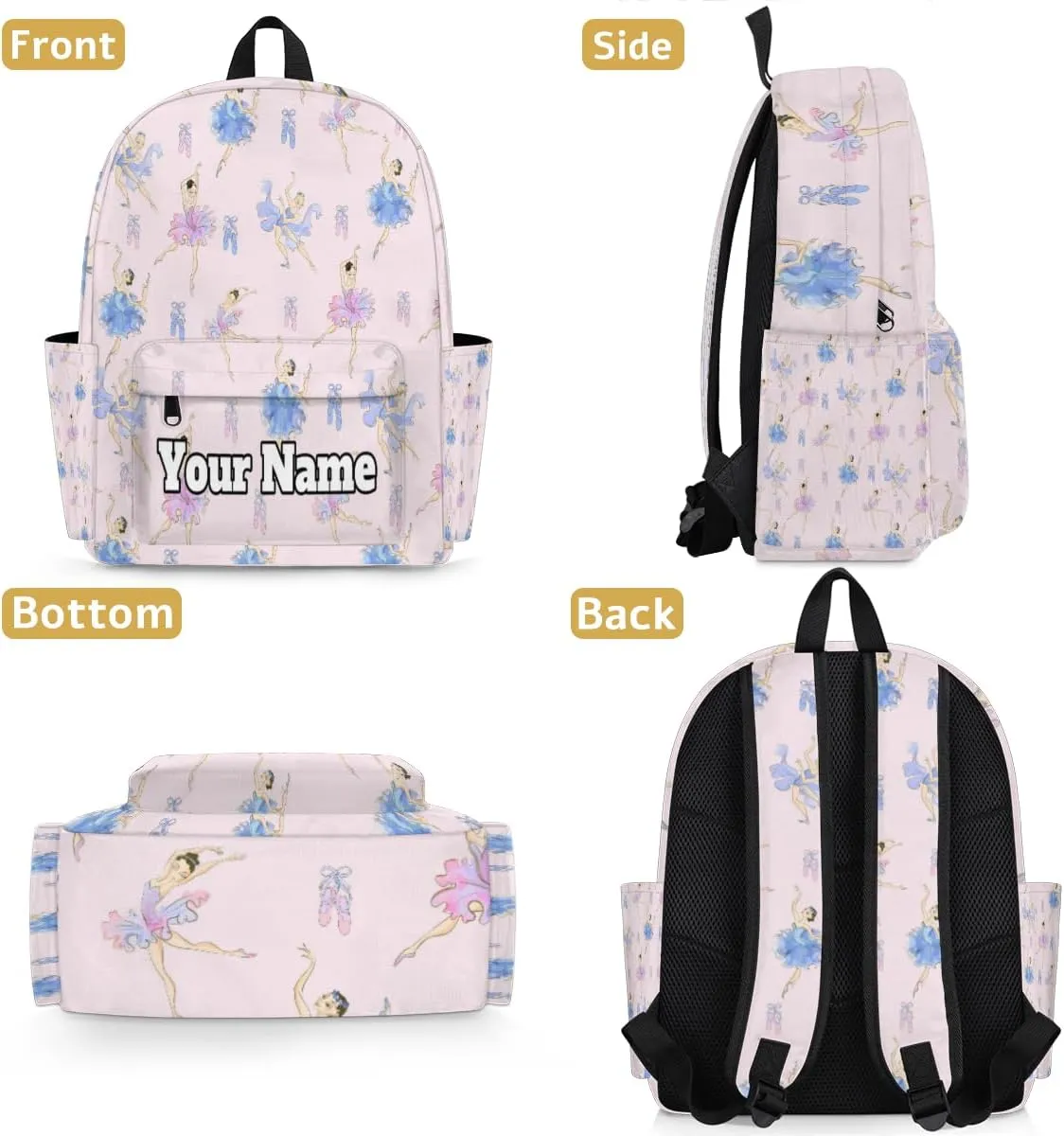 Personalized Cute Ballet Preschool Toddler Backpack for Boys Girls Custom Kids Name Small Bookbags Kindergarten Elementary Backpack, Ballerina