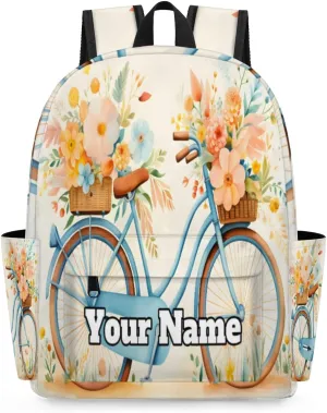 Personalized Cute Bicycle Preschool Toddler Backpack for Boys Girls Custom Kids Name Small Bookbags Kindergarten Elementary Backpack, Bicycle Floral