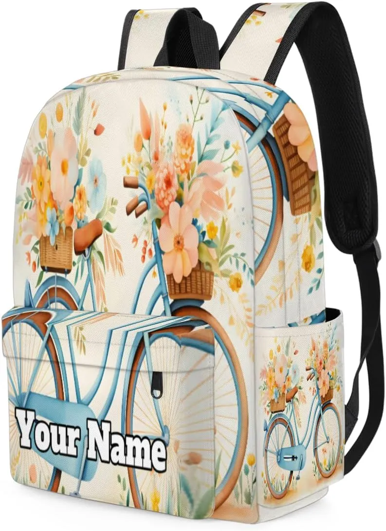 Personalized Cute Bicycle Preschool Toddler Backpack for Boys Girls Custom Kids Name Small Bookbags Kindergarten Elementary Backpack, Bicycle Floral