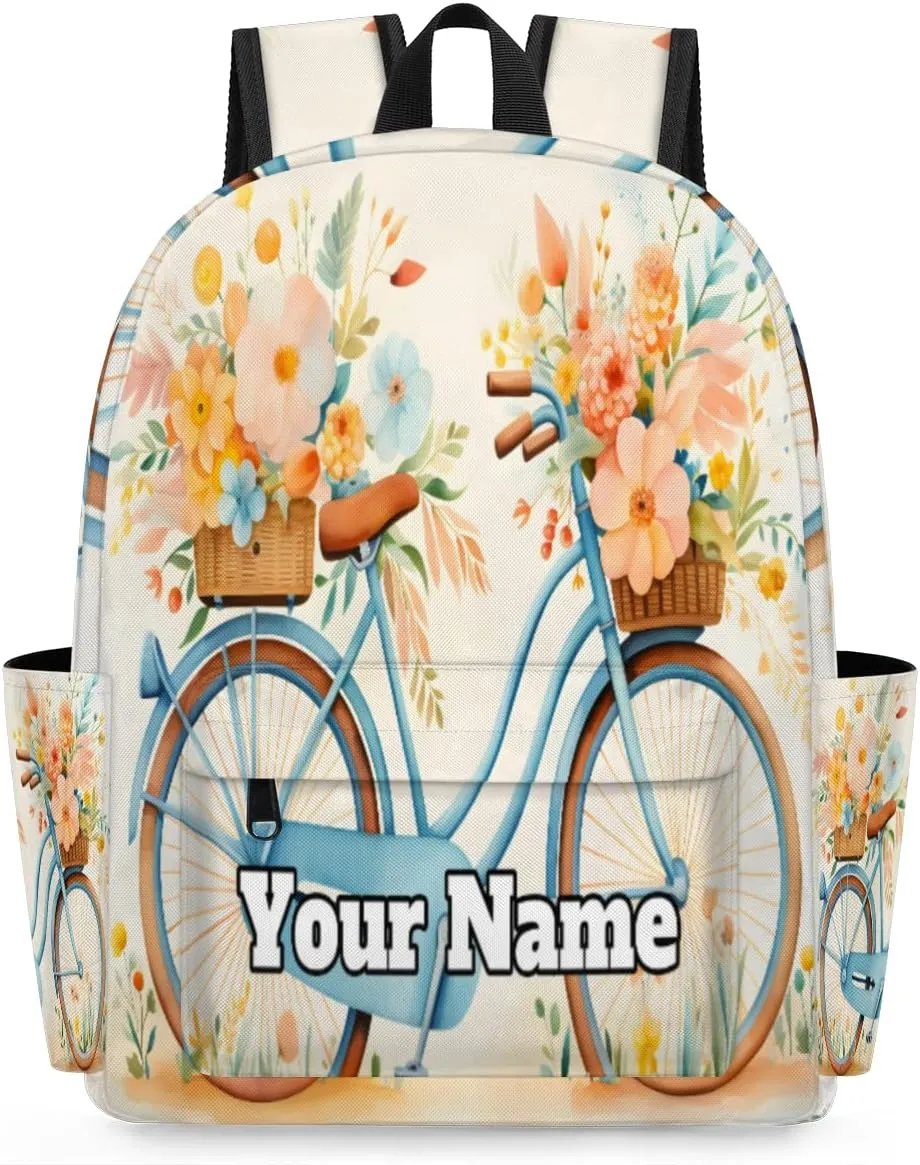 Personalized Cute Bicycle Preschool Toddler Backpack for Boys Girls Custom Kids Name Small Bookbags Kindergarten Elementary Backpack, Bicycle Floral