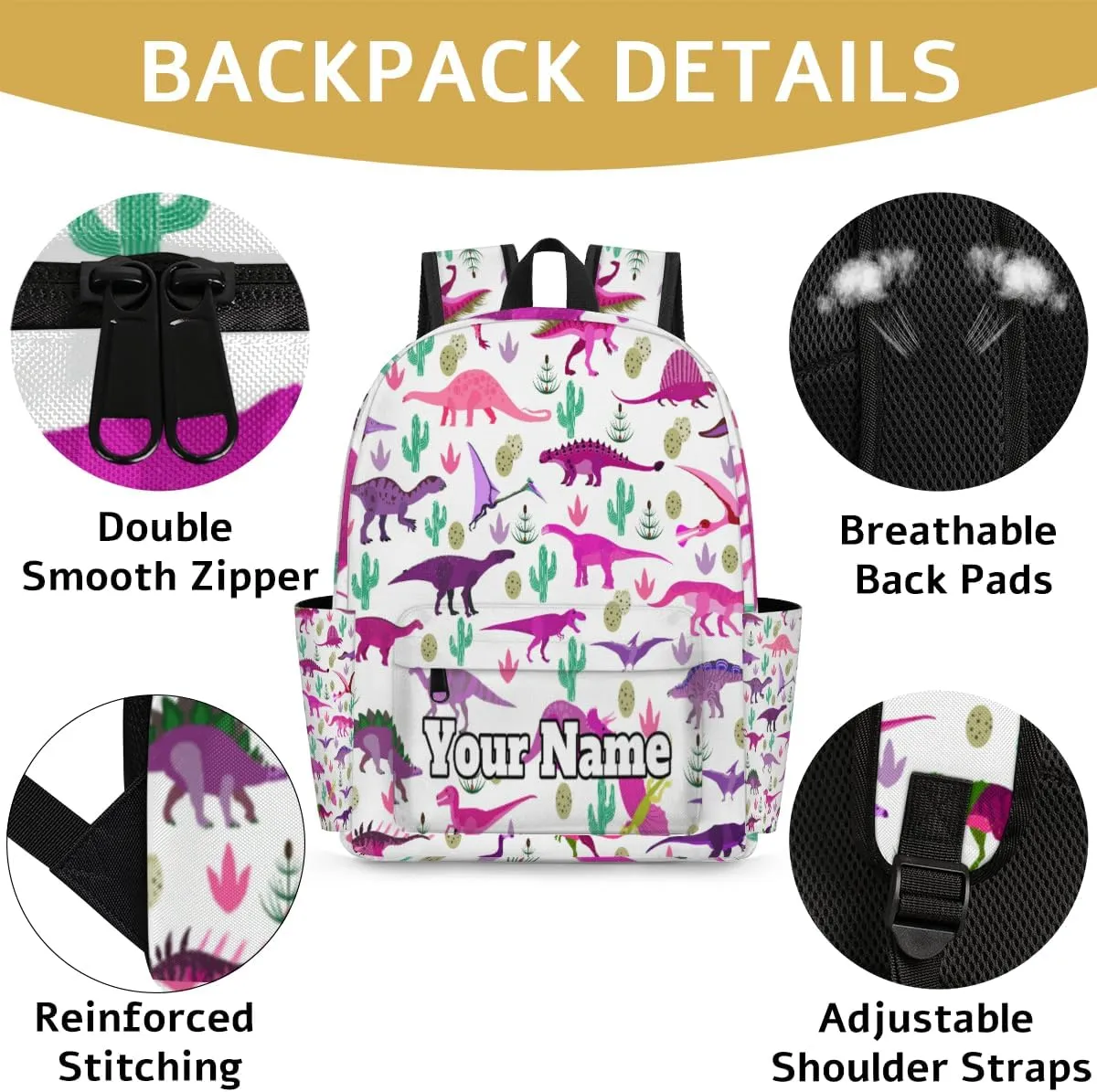 Personalized Cute Dinosaur Preschool Toddler Backpack for Boys Girls Custom Kids Name Small Bookbags Kindergarten Elementary Backpack, Dinosaur Cactus