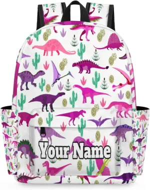 Personalized Cute Dinosaur Preschool Toddler Backpack for Boys Girls Custom Kids Name Small Bookbags Kindergarten Elementary Backpack, Dinosaur Cactus