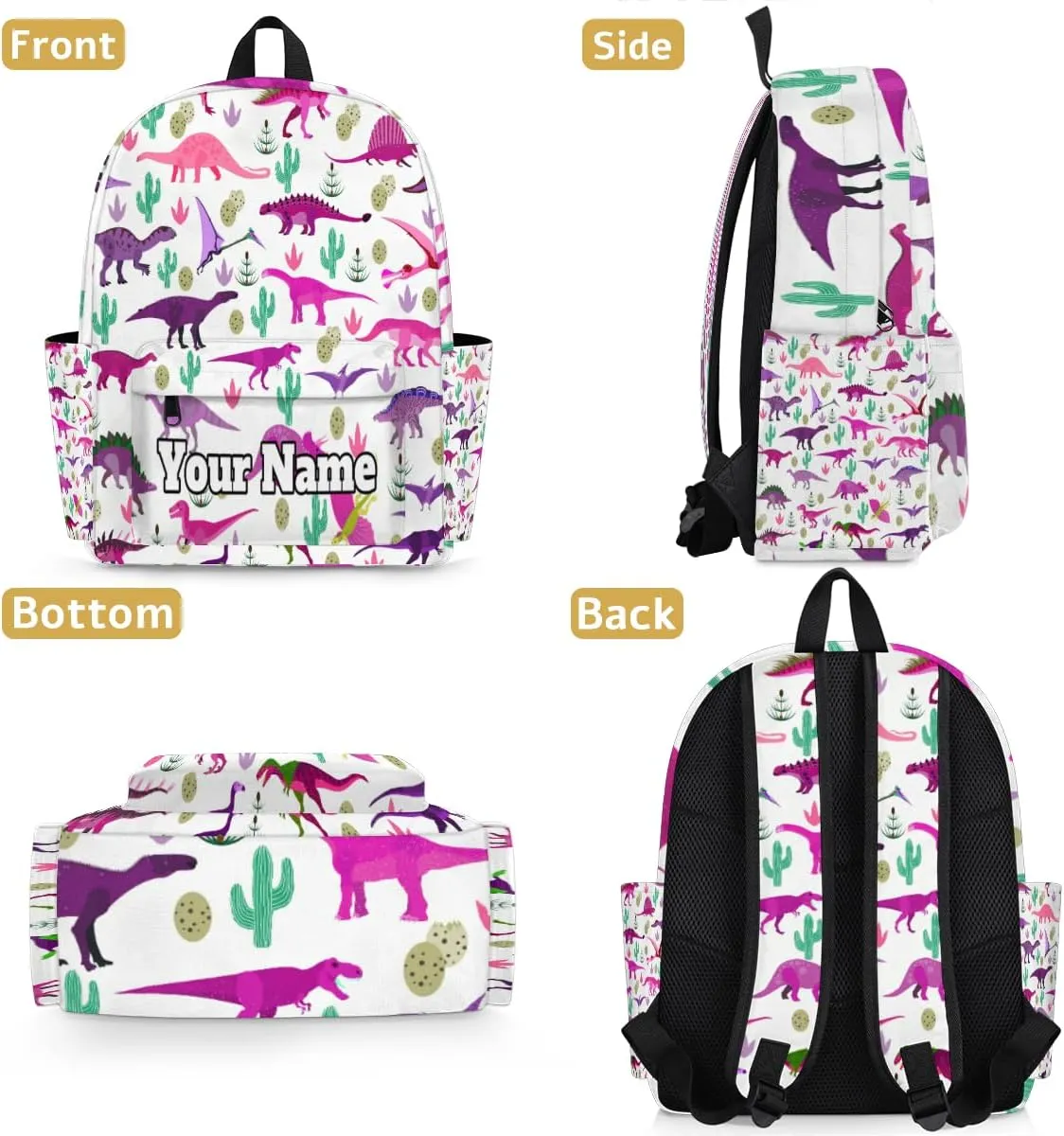 Personalized Cute Dinosaur Preschool Toddler Backpack for Boys Girls Custom Kids Name Small Bookbags Kindergarten Elementary Backpack, Dinosaur Cactus