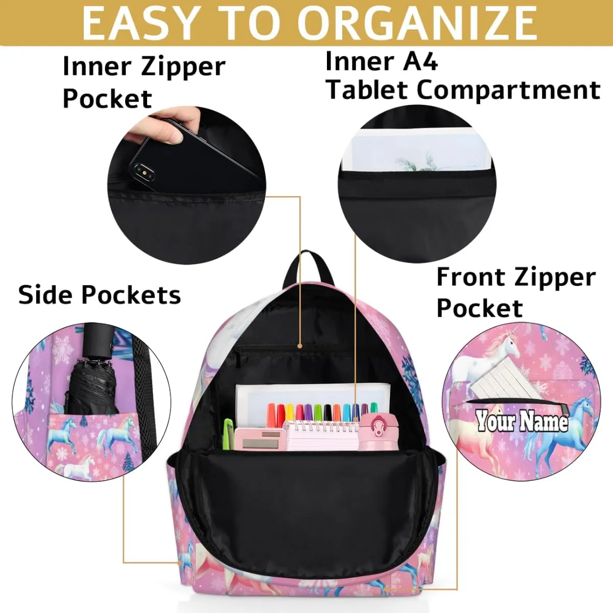 Personalized Cute Preschool Toddler Backpack for Boys Girls Custom Kids Name Small Bookbags Kindergarten Elementary Backpack, Horse