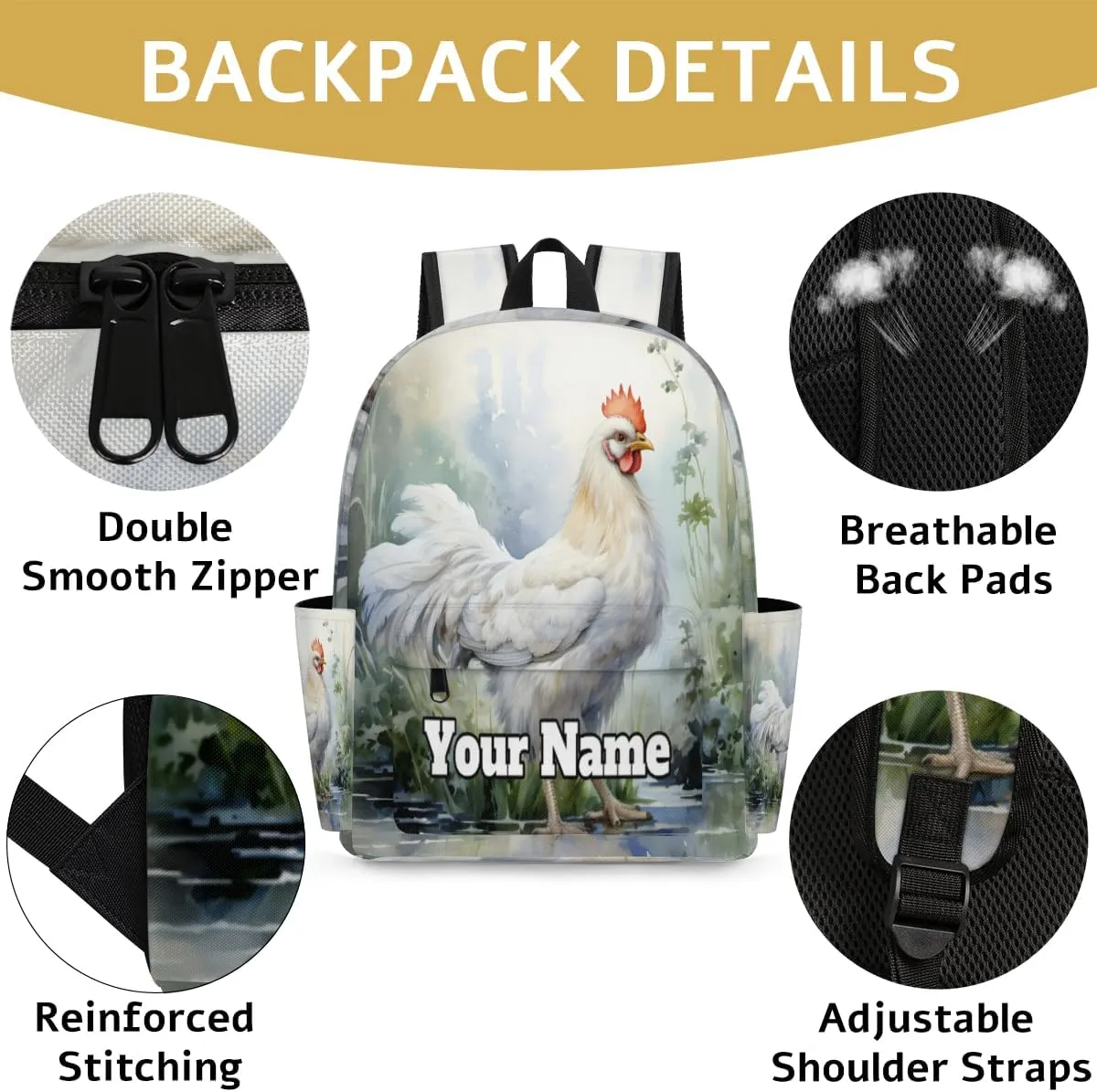 Personalized Cute Rooster Preschool Toddler Backpack for Boys Girls Custom Kids Name Small Bookbags Kindergarten Elementary Backpack, Rooster Printed