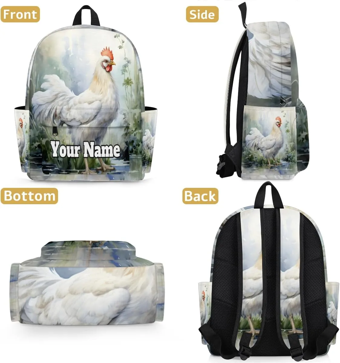 Personalized Cute Rooster Preschool Toddler Backpack for Boys Girls Custom Kids Name Small Bookbags Kindergarten Elementary Backpack, Rooster Printed