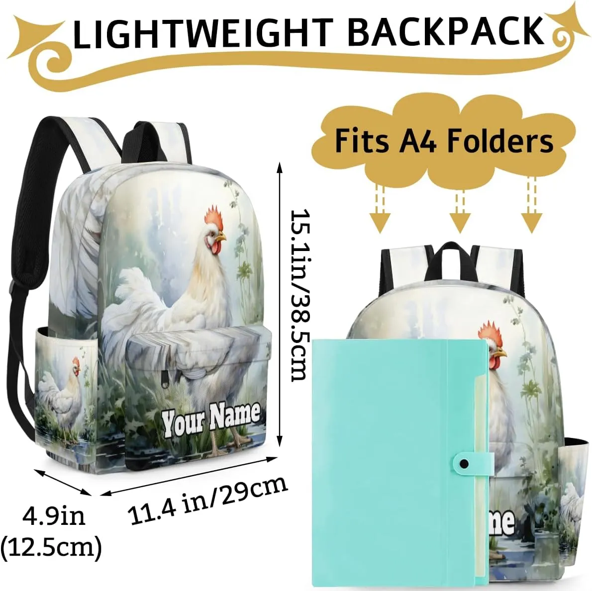 Personalized Cute Rooster Preschool Toddler Backpack for Boys Girls Custom Kids Name Small Bookbags Kindergarten Elementary Backpack, Rooster Printed