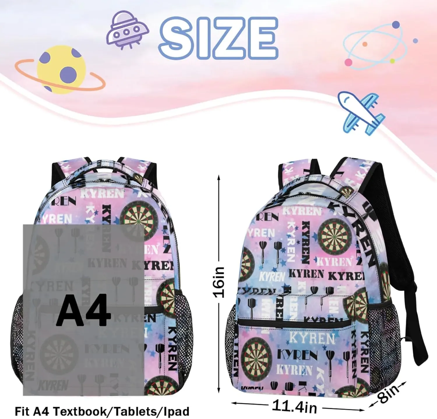 Personalized Darts Backpack with Name, Custom Sports Bag Backpack for Men Women, Customized Laptop Backpacks Travel Camping Daypack, Pinks Blue