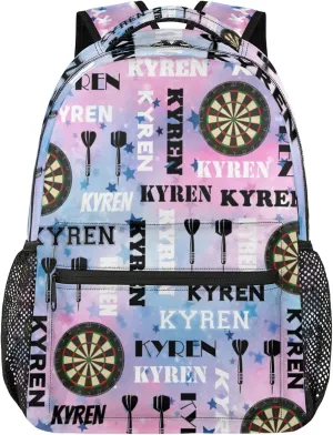 Personalized Darts Backpack with Name, Custom Sports Bag Backpack for Men Women, Customized Laptop Backpacks Travel Camping Daypack, Pinks Blue