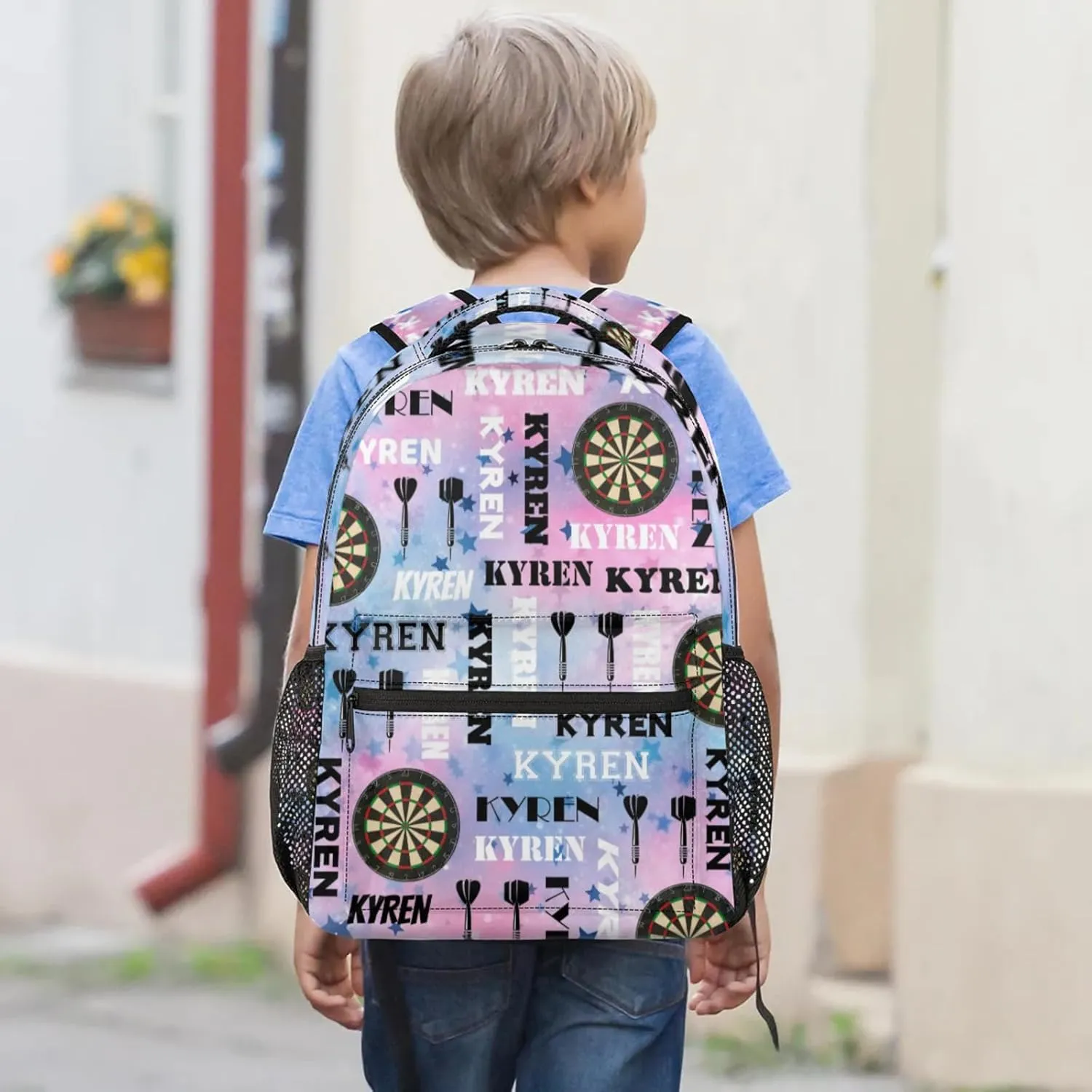 Personalized Darts Backpack with Name, Custom Sports Bag Backpack for Men Women, Customized Laptop Backpacks Travel Camping Daypack, Pinks Blue