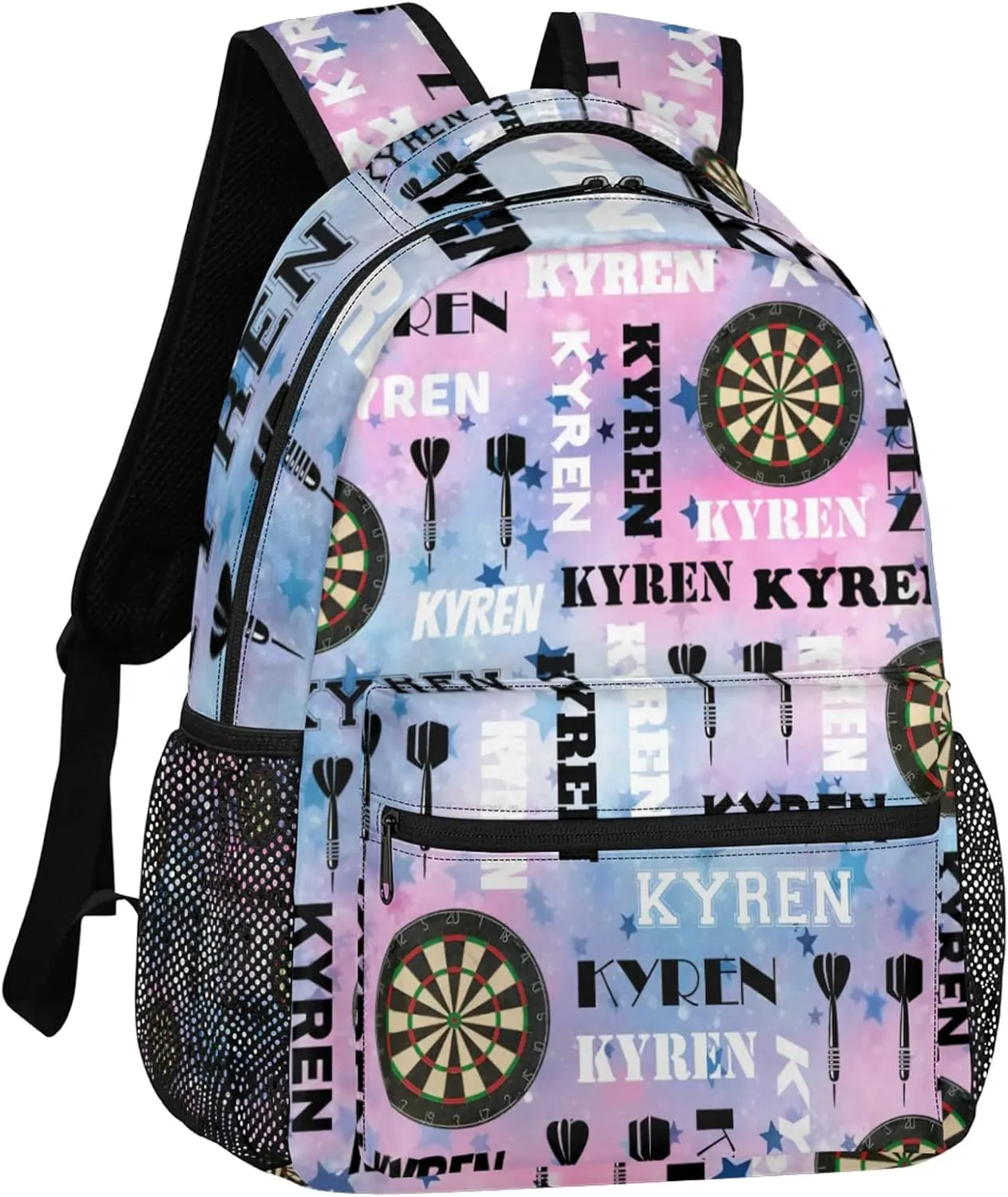 Personalized Darts Backpack with Name, Custom Sports Bag Backpack for Men Women, Customized Laptop Backpacks Travel Camping Daypack, Pinks Blue