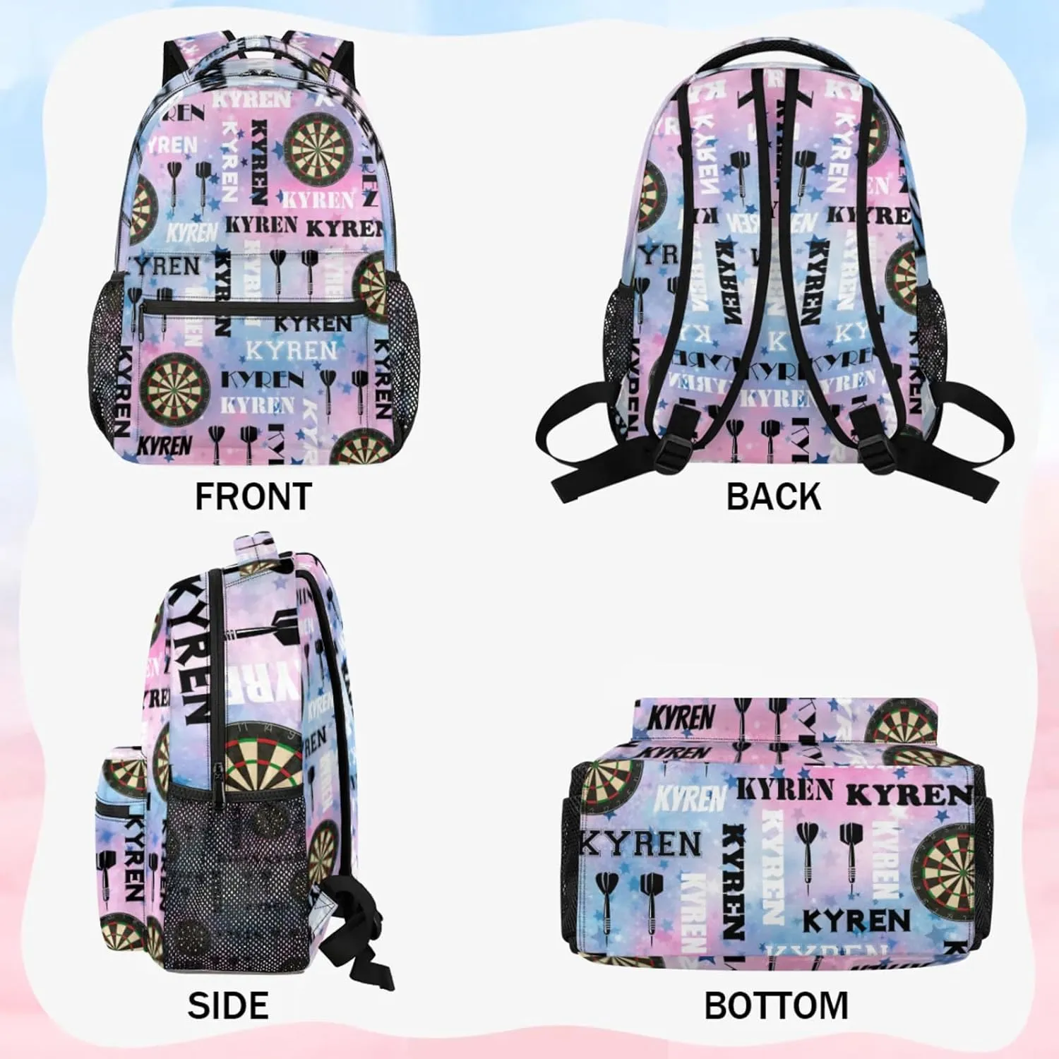 Personalized Darts Backpack with Name, Custom Sports Bag Backpack for Men Women, Customized Laptop Backpacks Travel Camping Daypack, Pinks Blue