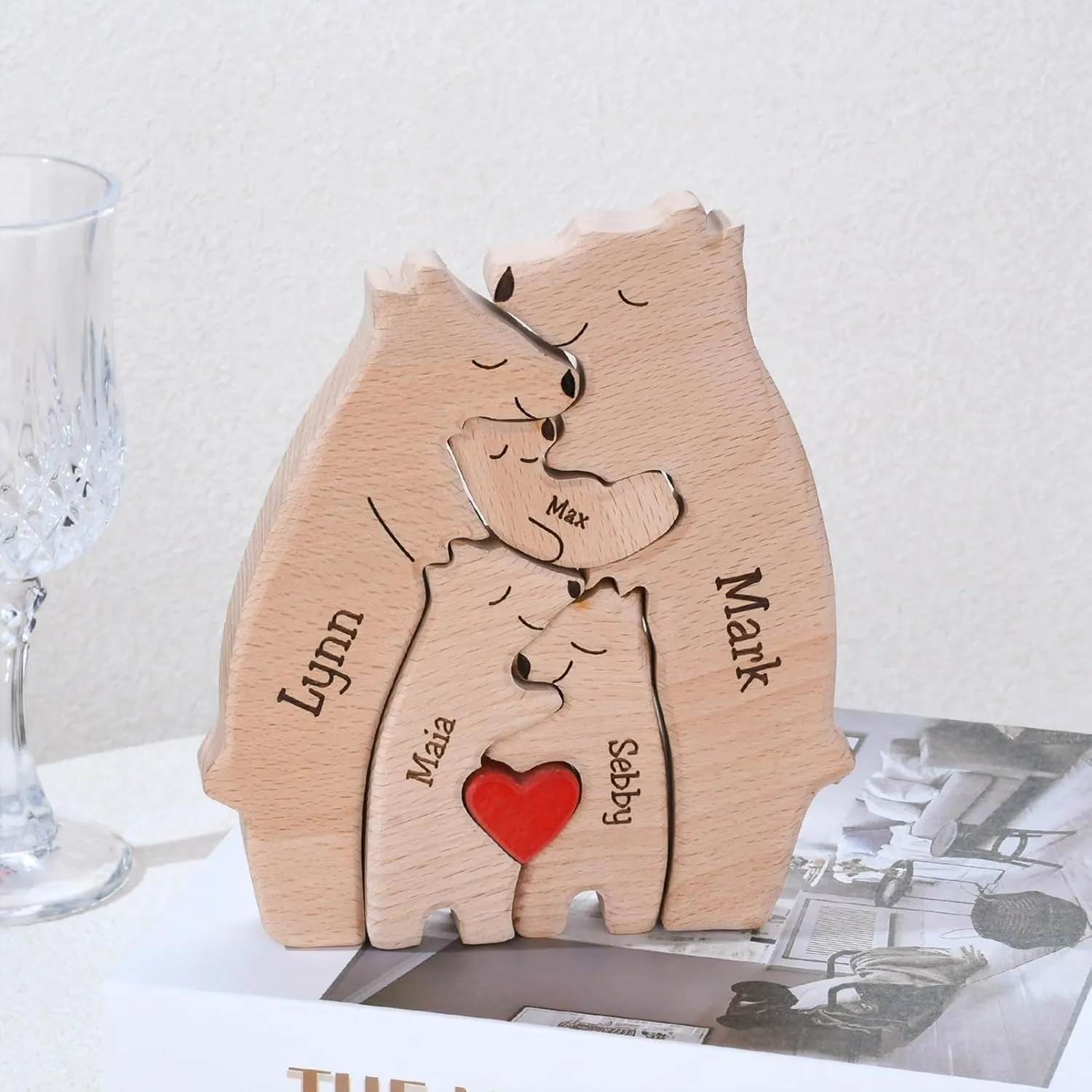 Personalized Family Name Puzzle with 2-8 Names Custom Wooden Bear Puzzle with Names Customized Wooden Puzzle Gifts for Christmas (Bear)