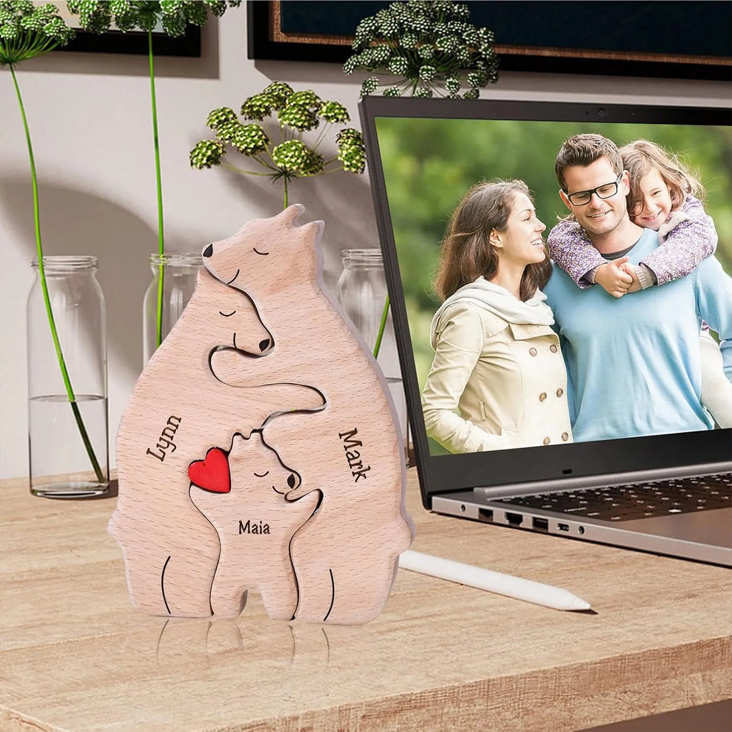 Personalized Family Name Puzzle with 2-8 Names Custom Wooden Bear Puzzle with Names Customized Wooden Puzzle Gifts for Christmas (Bear)