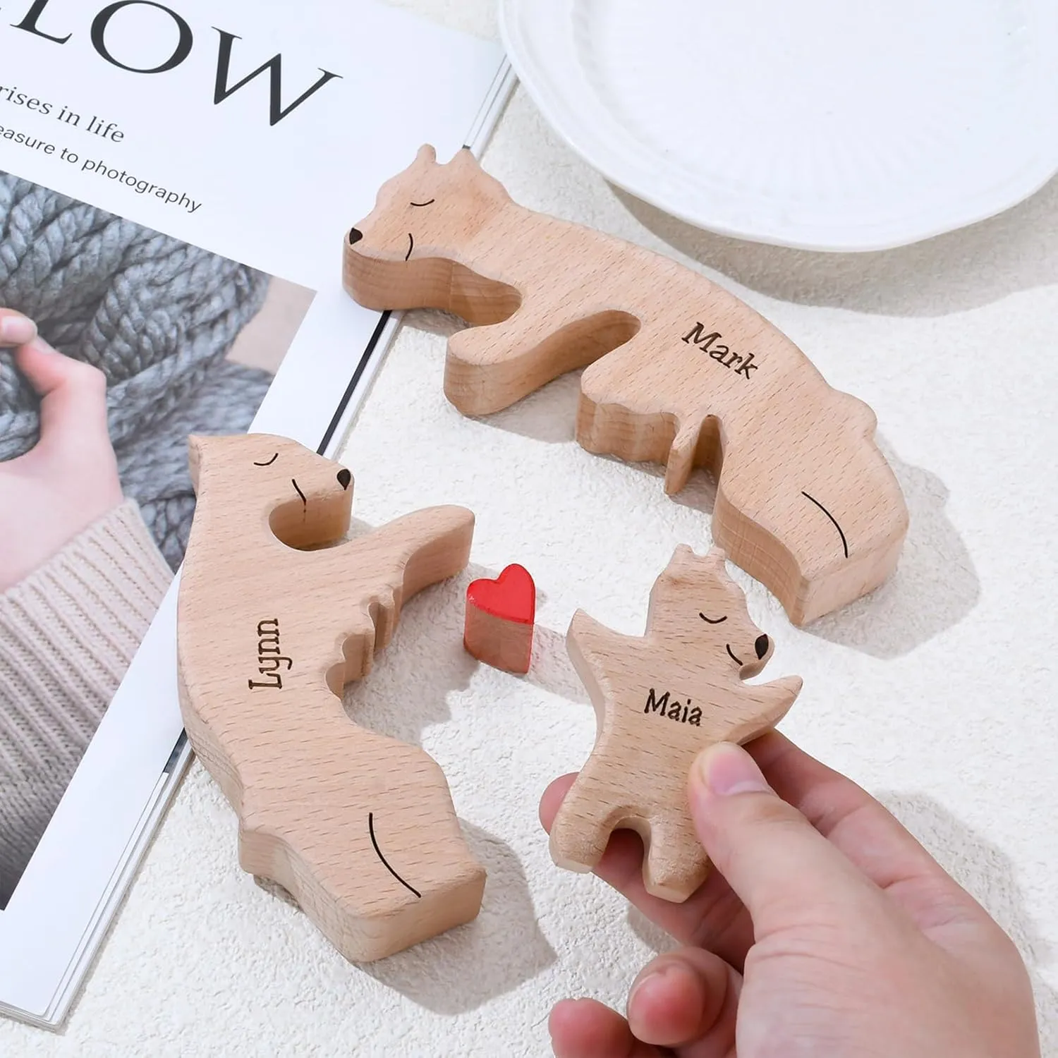Personalized Family Name Puzzle with 2-8 Names Custom Wooden Bear Puzzle with Names Customized Wooden Puzzle Gifts for Christmas (Bear)