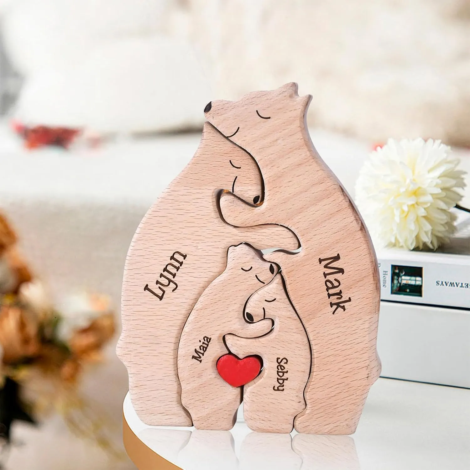 Personalized Family Name Puzzle with 2-8 Names Custom Wooden Bear Puzzle with Names Customized Wooden Puzzle Gifts for Christmas (Bear)