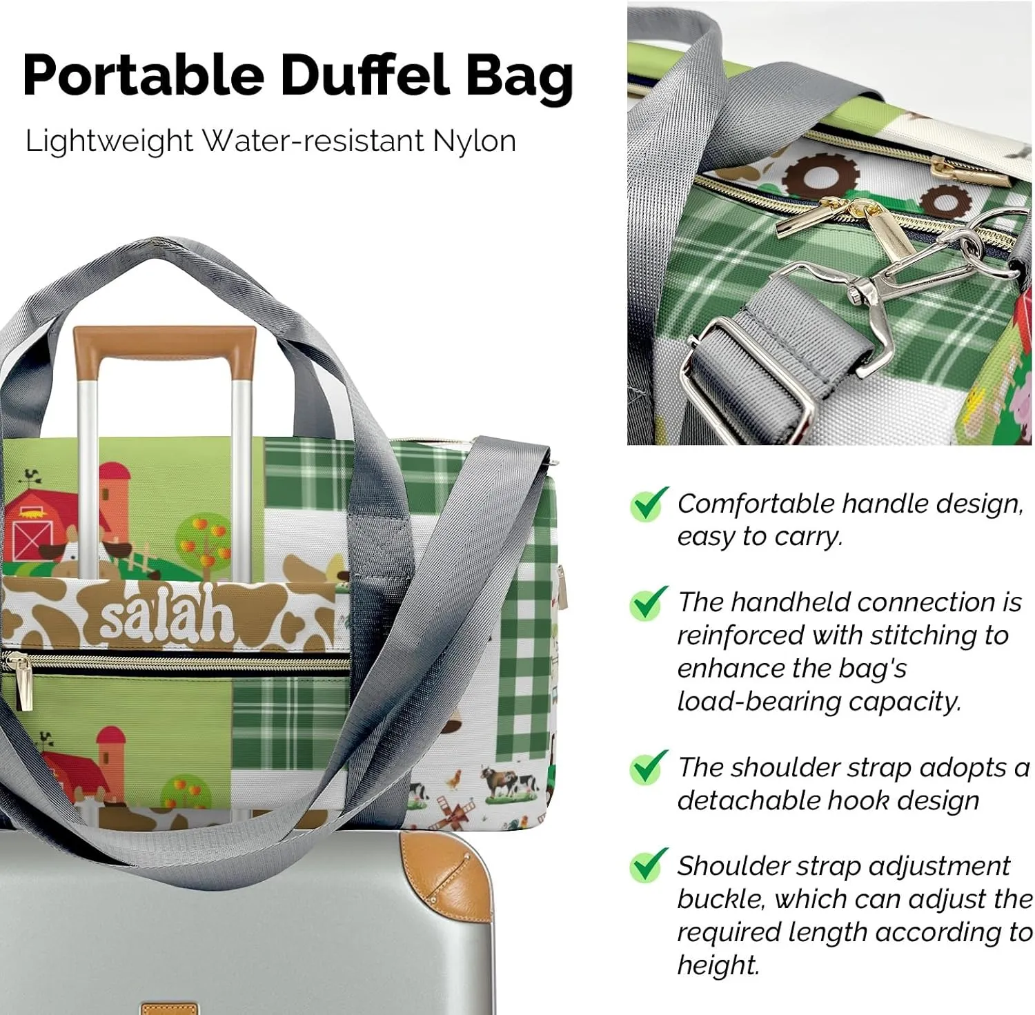 Personalized Farm Animals Cute Patchwork Custom Multi-functional Travel Bag, Unisex Portable Duffel Bag, Short Distance Travel Assistant