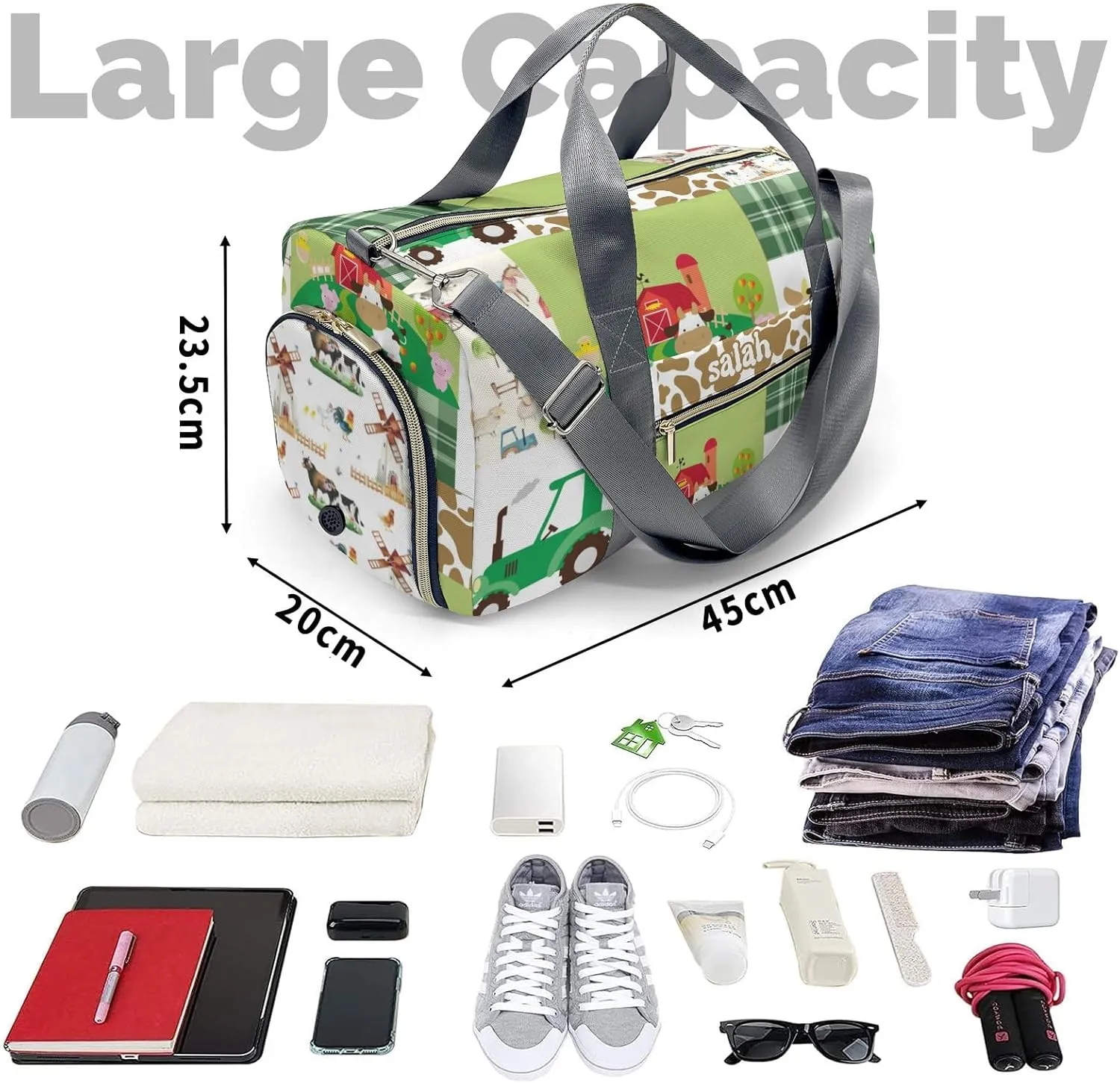 Personalized Farm Animals Cute Patchwork Custom Multi-functional Travel Bag, Unisex Portable Duffel Bag, Short Distance Travel Assistant