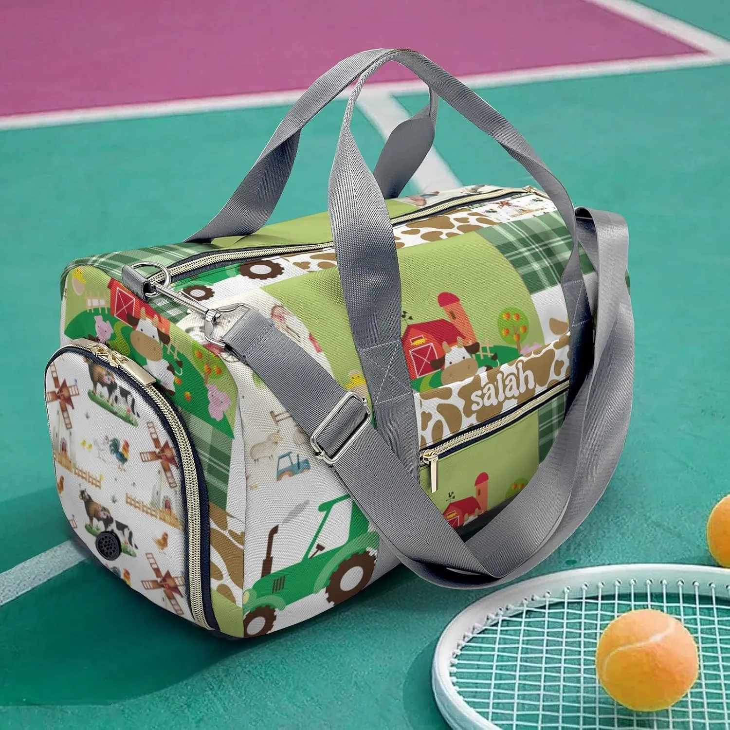 Personalized Farm Animals Cute Patchwork Custom Multi-functional Travel Bag, Unisex Portable Duffel Bag, Short Distance Travel Assistant