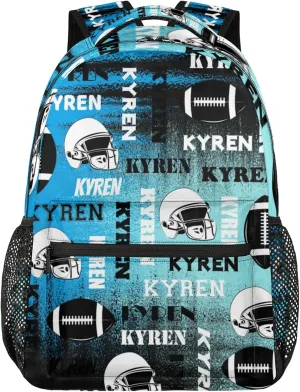Personalized Football Backpack for Men Women, Custom Name Sports Bag Backpack, Laptop Backpacks Daypack for Travel Camping, Blue