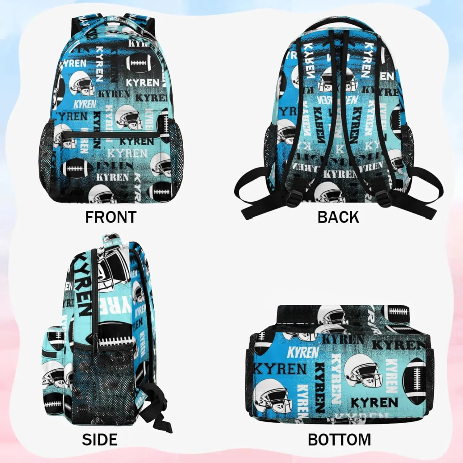 Personalized Football Backpack for Men Women, Custom Name Sports Bag Backpack, Laptop Backpacks Daypack for Travel Camping, Blue