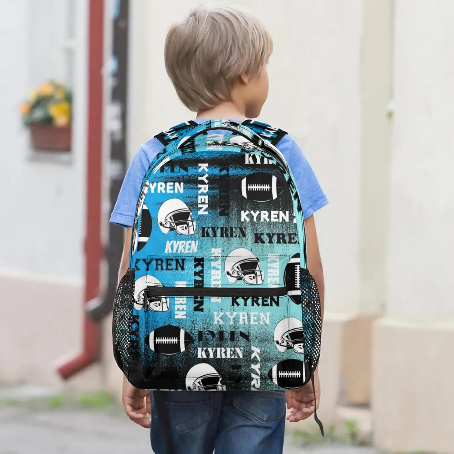 Personalized Football Backpack for Men Women, Custom Name Sports Bag Backpack, Laptop Backpacks Daypack for Travel Camping, Blue