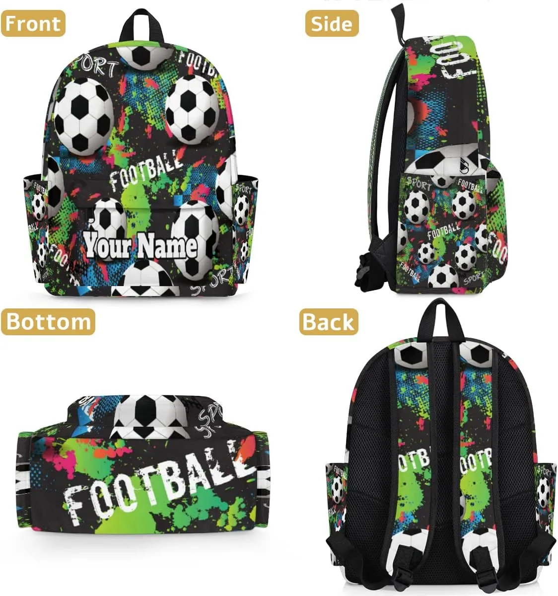 Personalized Football Soccer Preschool Toddler Backpack for Boys Girls Custom Kids Name Small Bookbags Kindergarten Elementary Backpack, Soccer Sport