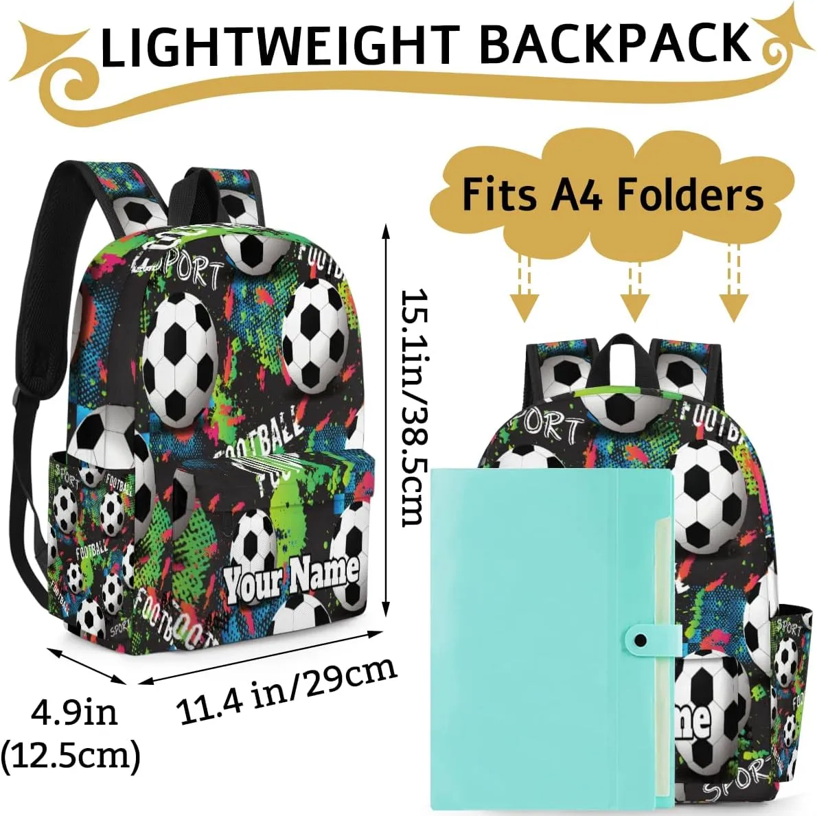 Personalized Football Soccer Preschool Toddler Backpack for Boys Girls Custom Kids Name Small Bookbags Kindergarten Elementary Backpack, Soccer Sport