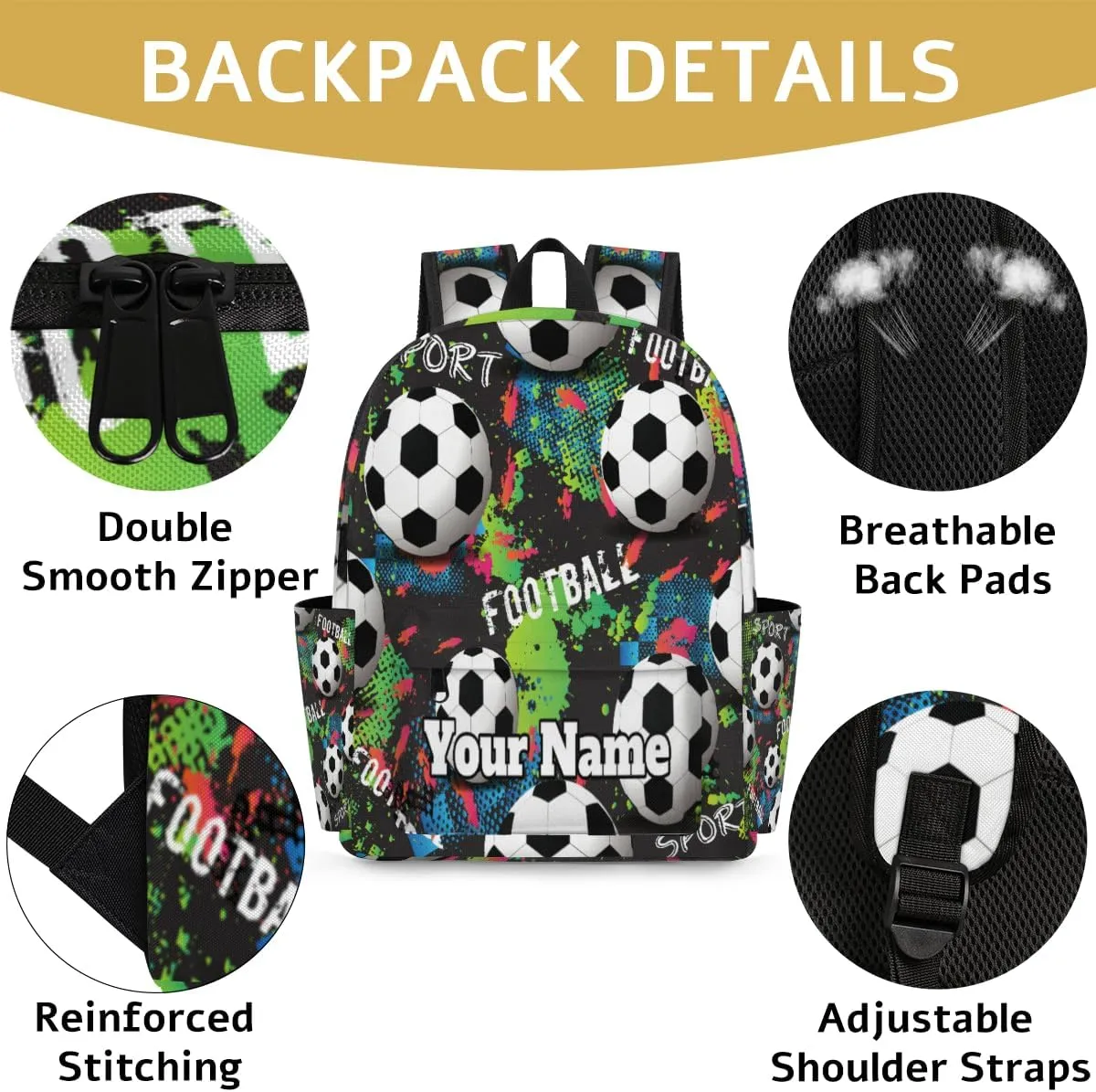 Personalized Football Soccer Preschool Toddler Backpack for Boys Girls Custom Kids Name Small Bookbags Kindergarten Elementary Backpack, Soccer Sport