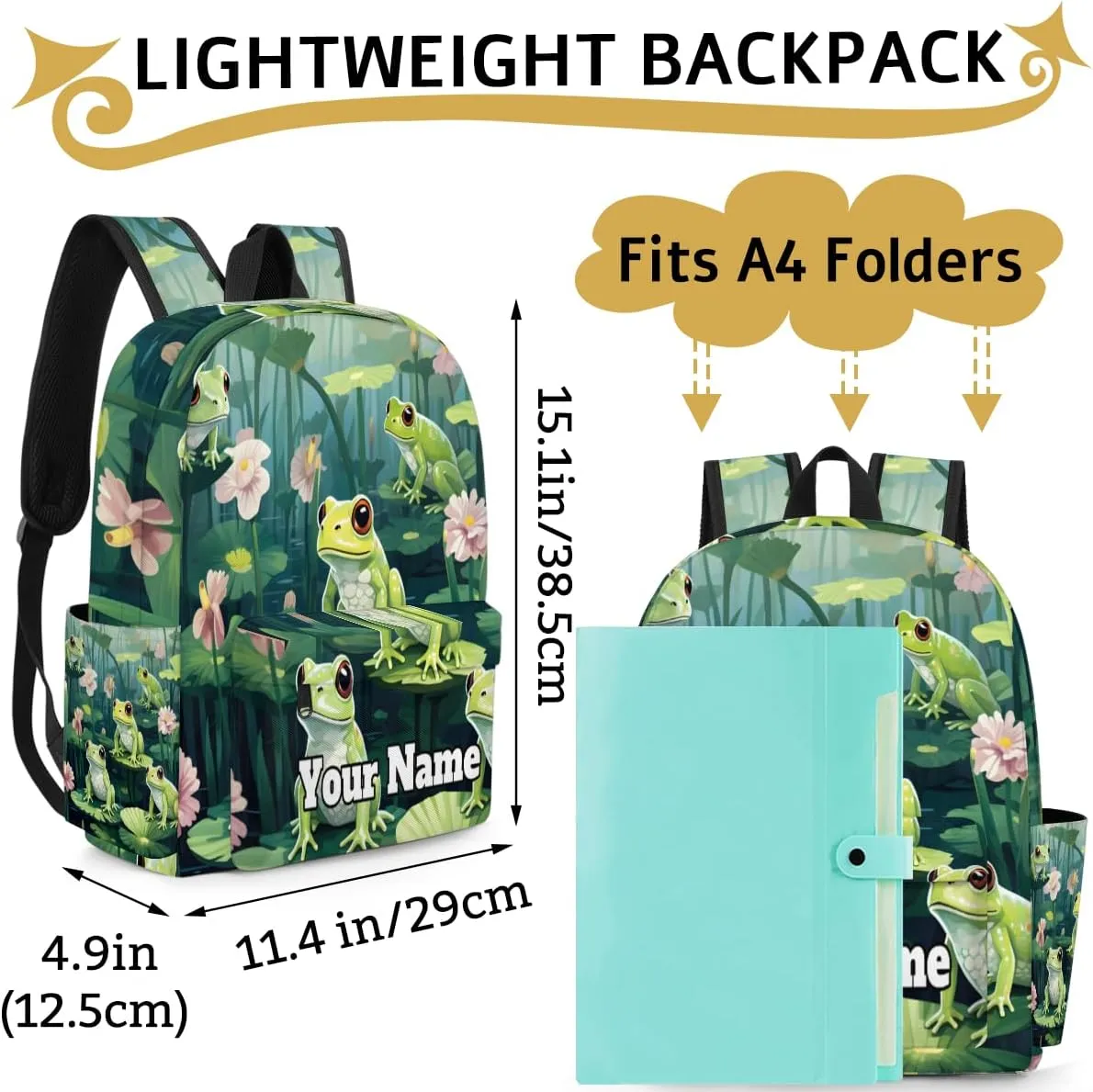 Personalized Frog Preschool Toddler Backpack for Boys Girls Custom Kids Name Small Bookbags Kindergarten Elementary Backpack, Lotus Leaf Frog