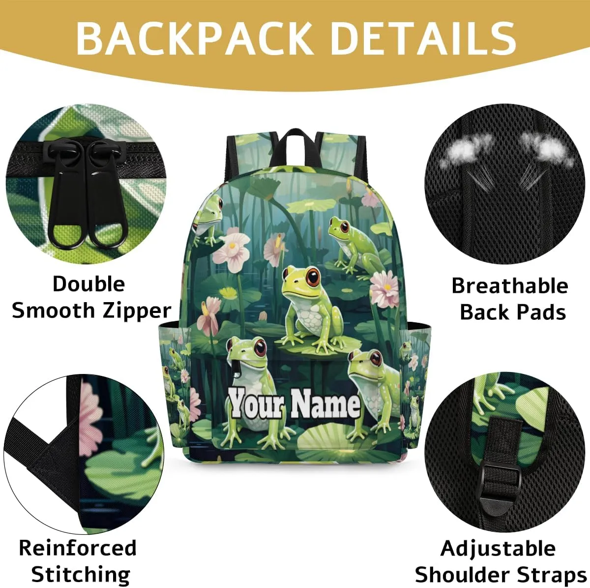 Personalized Frog Preschool Toddler Backpack for Boys Girls Custom Kids Name Small Bookbags Kindergarten Elementary Backpack, Lotus Leaf Frog