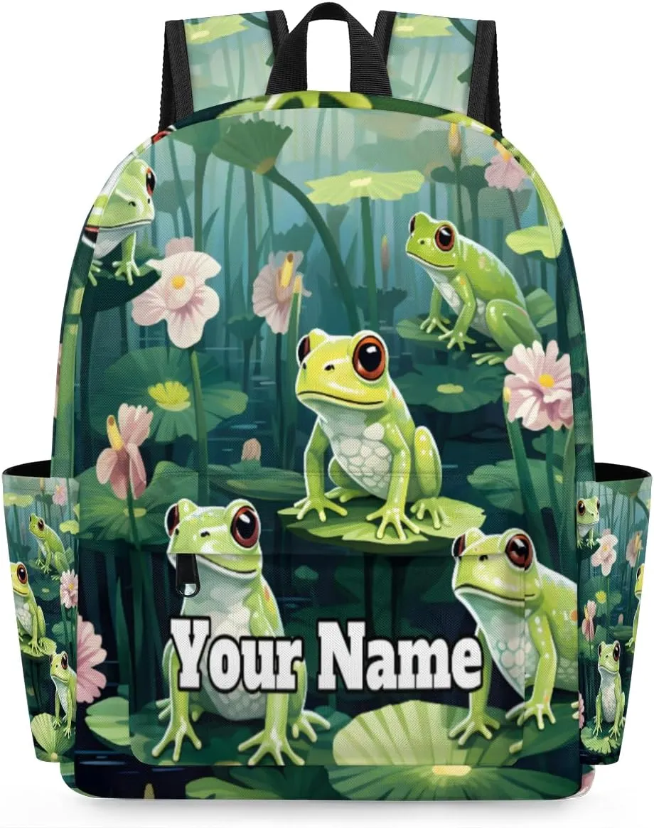 Personalized Frog Preschool Toddler Backpack for Boys Girls Custom Kids Name Small Bookbags Kindergarten Elementary Backpack, Lotus Leaf Frog