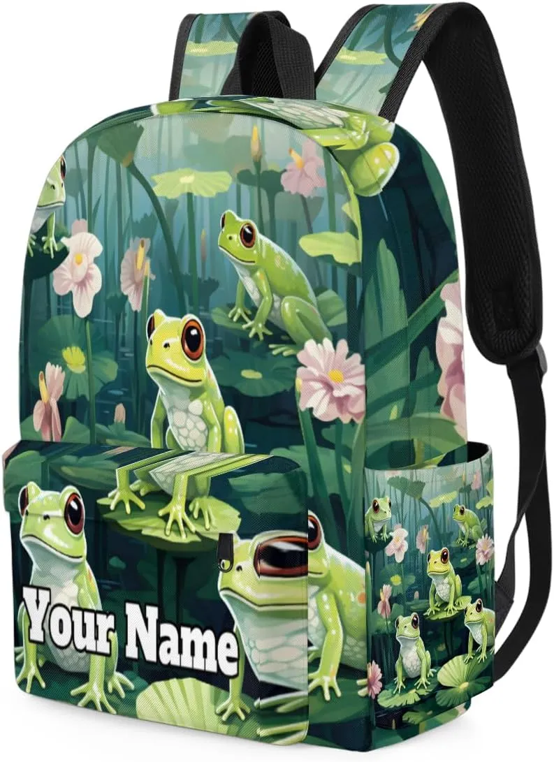 Personalized Frog Preschool Toddler Backpack for Boys Girls Custom Kids Name Small Bookbags Kindergarten Elementary Backpack, Lotus Leaf Frog