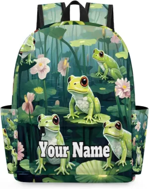 Personalized Frog Preschool Toddler Backpack for Boys Girls Custom Kids Name Small Bookbags Kindergarten Elementary Backpack, Lotus Leaf Frog