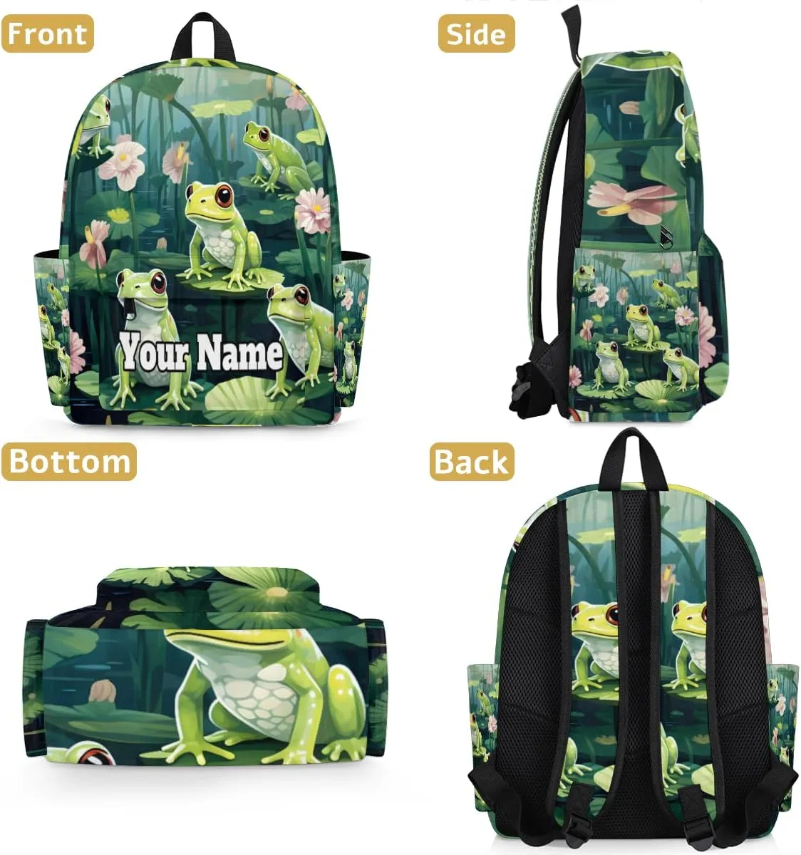 Personalized Frog Preschool Toddler Backpack for Boys Girls Custom Kids Name Small Bookbags Kindergarten Elementary Backpack, Lotus Leaf Frog