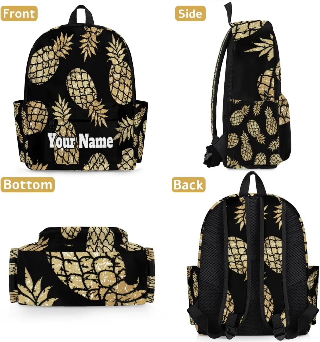 Personalized Gold Pineapple Preschool Toddler Backpack for Boys Girls Custom Kids Name Small Bookbags Kindergarten Elementary Backpack, Pineapple