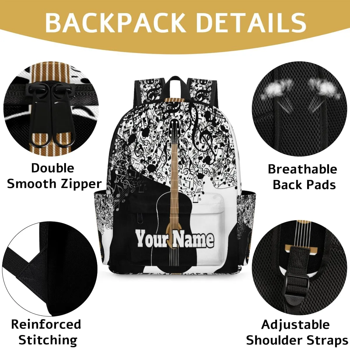 Personalized Guitar Preschool Toddler Backpack for Boys Girls Custom Kids Name Small Bookbags Kindergarten Elementary Backpack, Music Note