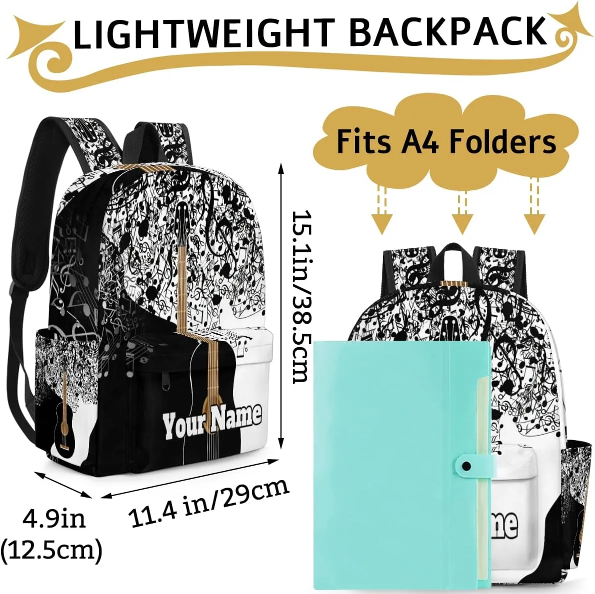 Personalized Guitar Preschool Toddler Backpack for Boys Girls Custom Kids Name Small Bookbags Kindergarten Elementary Backpack, Music Note