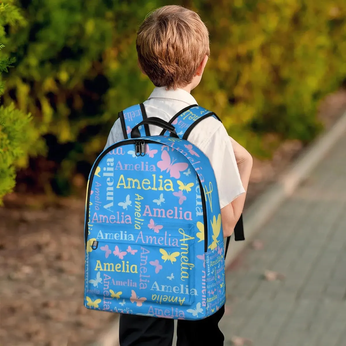 Personalized Kids Backpack School Bags for Girls, Custom Students Backpack Shoulder Bag Laptop Backpack Bookbag Gift for College School Travel Sport Butterfly Blue