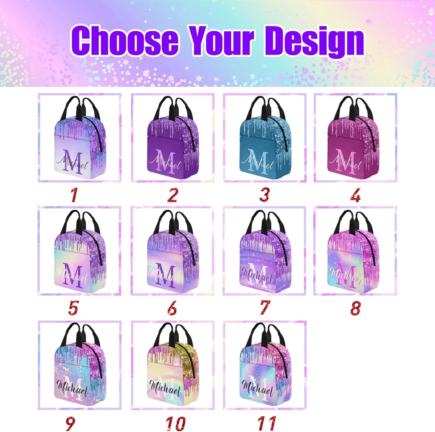 Personalized Kids Backpacks Custom Bookbag Lunch Bag for Girls Boys Toddler Purple School Daypack with Name Back to School Elementary Travel Bag
