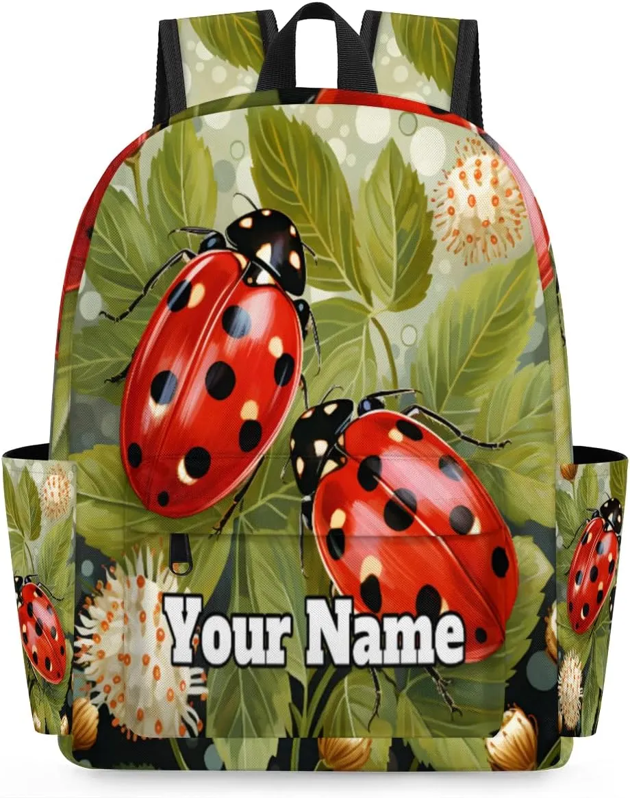 Personalized Ladybirds Preschool Toddler Backpack for Boys Girls Custom Kids Name Small Bookbags Kindergarten Elementary Backpack, Ladybirds Flowers