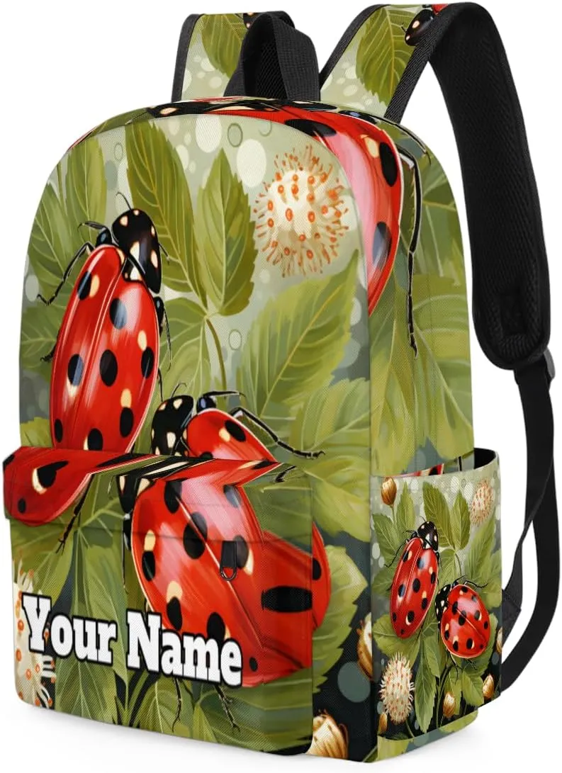 Personalized Ladybirds Preschool Toddler Backpack for Boys Girls Custom Kids Name Small Bookbags Kindergarten Elementary Backpack, Ladybirds Flowers