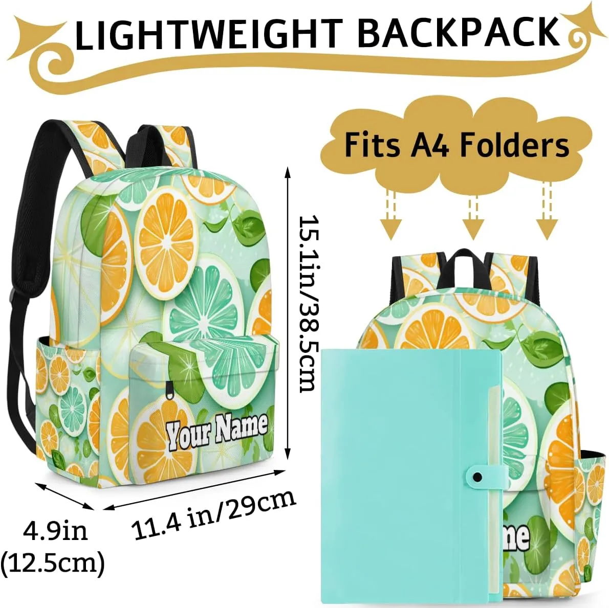 Personalized Lemon Preschool Toddler Backpack for Boys Girls Custom Kids Name Small Bookbags Kindergarten Elementary Backpack, Summer Lemon