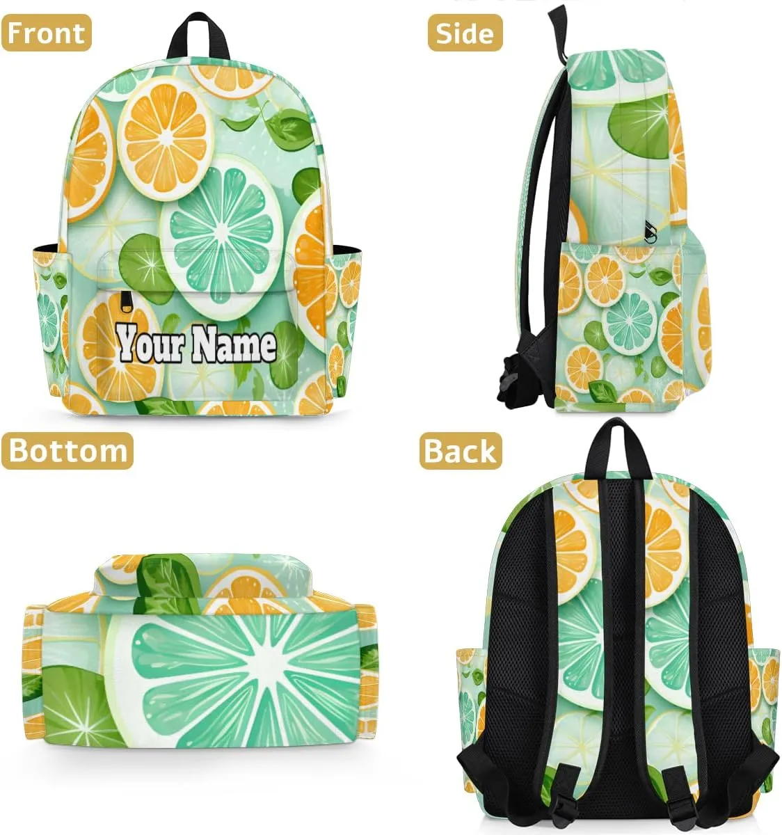 Personalized Lemon Preschool Toddler Backpack for Boys Girls Custom Kids Name Small Bookbags Kindergarten Elementary Backpack, Summer Lemon