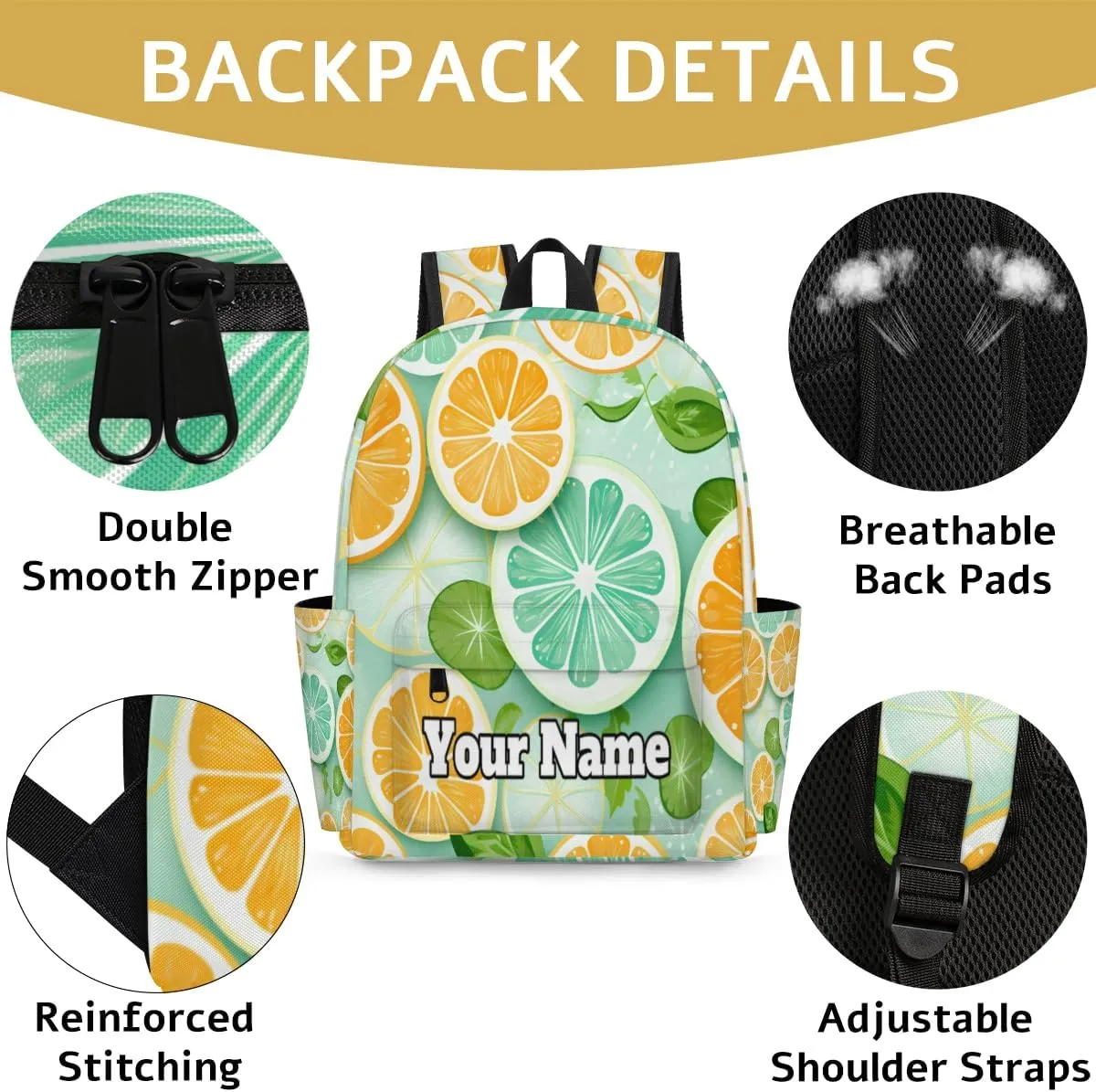 Personalized Lemon Preschool Toddler Backpack for Boys Girls Custom Kids Name Small Bookbags Kindergarten Elementary Backpack, Summer Lemon