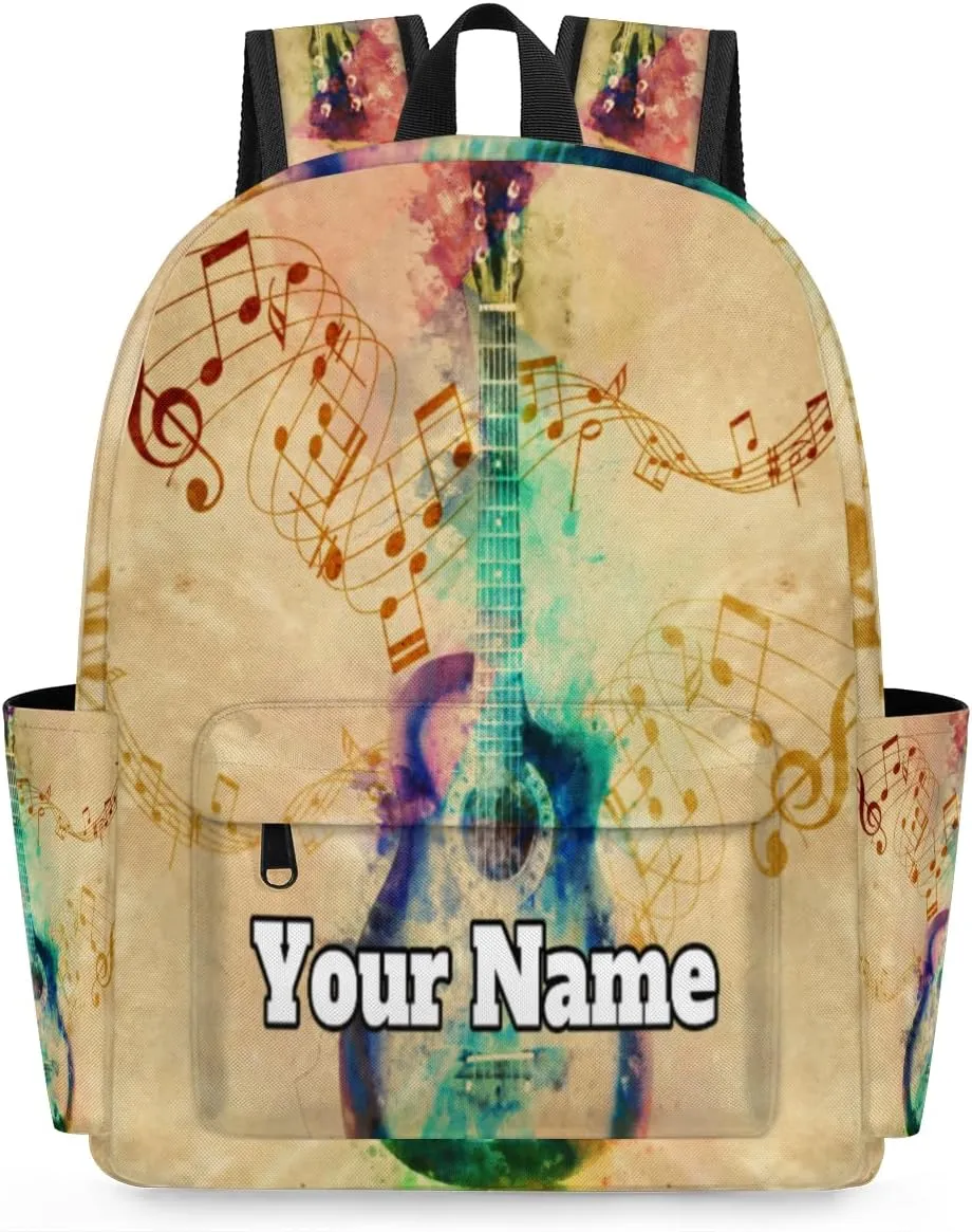 Personalized Music Note Preschool Toddler Backpack for Boys Girls Custom Kids Name Small Bookbags Kindergarten Elementary Backpack, Colorful Guitar