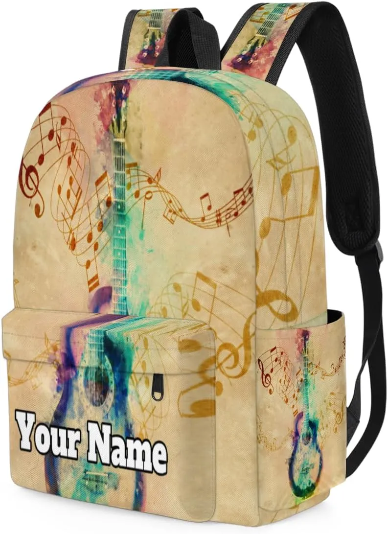 Personalized Music Note Preschool Toddler Backpack for Boys Girls Custom Kids Name Small Bookbags Kindergarten Elementary Backpack, Colorful Guitar