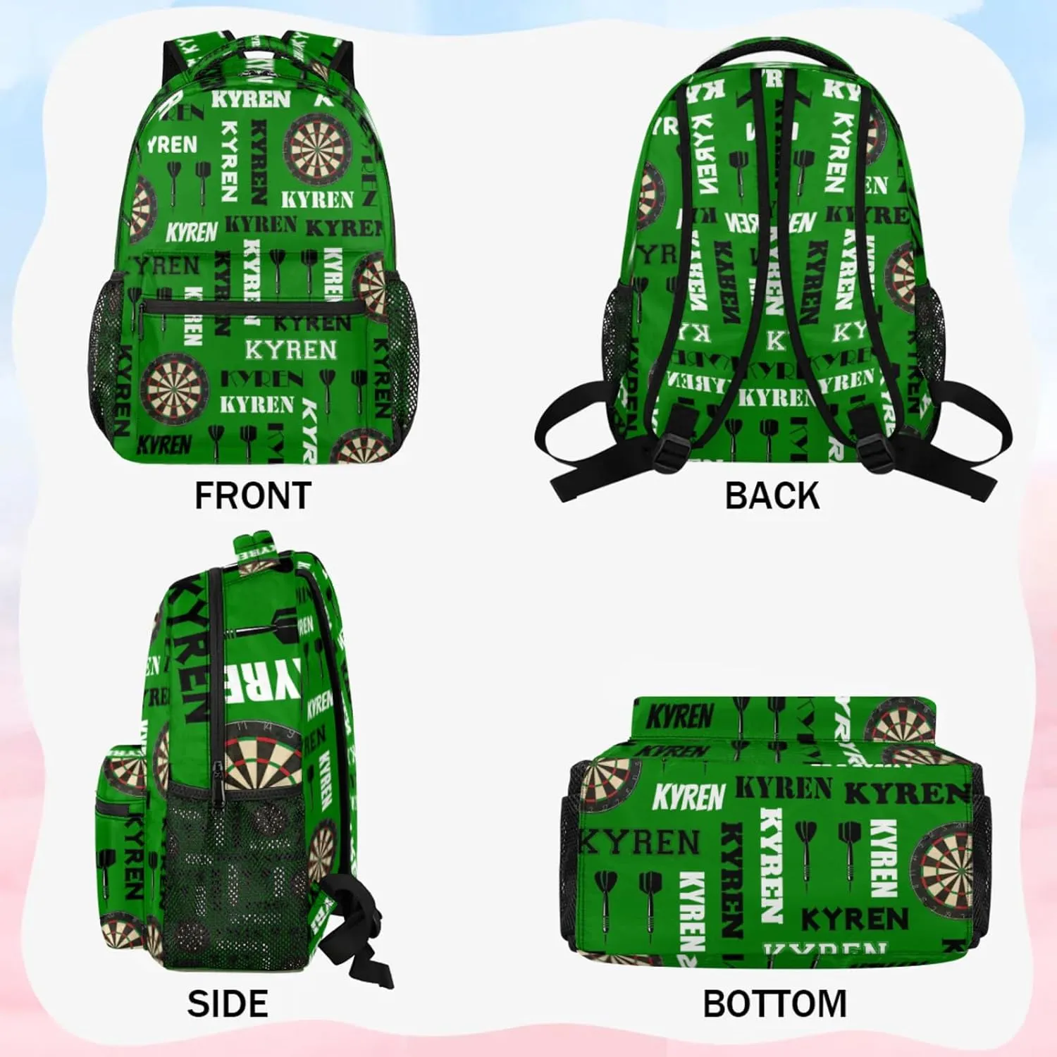 Personalized Name Darts Backpack, Custom Sports Bag Backpack for Men Women, Laptop Backpacks Travel Camping Daypack, Dark Green