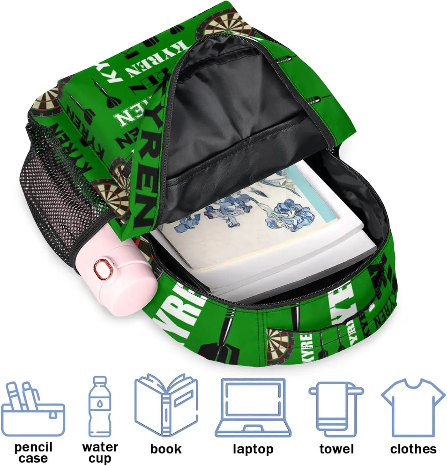 Personalized Name Darts Backpack, Custom Sports Bag Backpack for Men Women, Laptop Backpacks Travel Camping Daypack, Dark Green